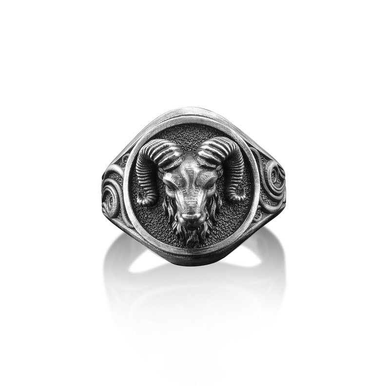 Unique Goat Designed Ring for Aries Zodiac for Men | 925 Sterling Silver Oxidized Ring | Men's Jewelry | With Certificate of Authenticity and 925 Hallmark