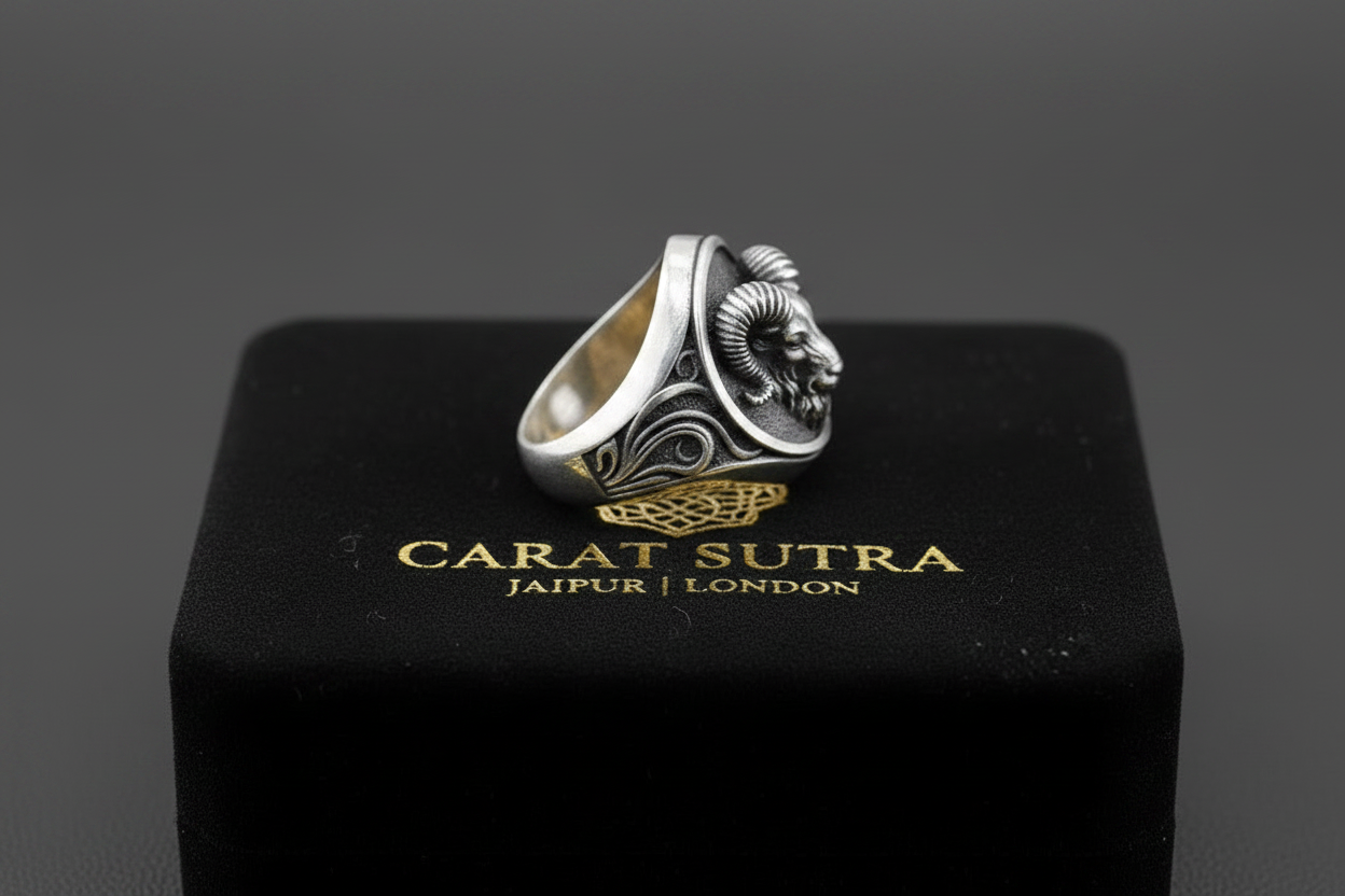 Unique Goat Designed Ring for Aries Zodiac for Men | 925 Sterling Silver Oxidized Ring | Men's Jewelry | With Certificate of Authenticity and 925 Hallmark - caratsutra
