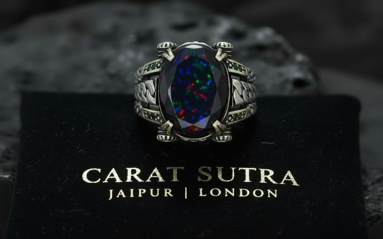 Unique Designed Turkish Style Ring with 12ct Natural Fire Black Opal | 925 Sterling Silver Oxidized Ring | With Certificate of Authenticity and 925 Hallmark