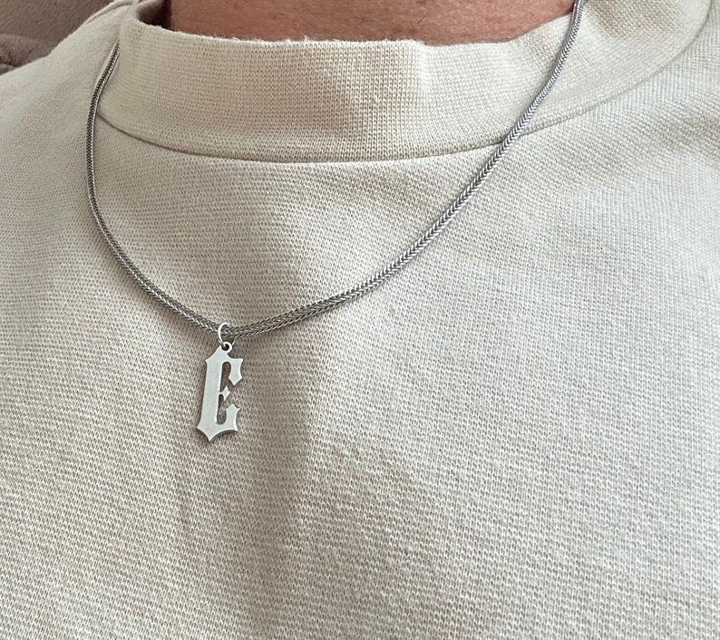 RARE PRINCE by CARAT SUTRA Minimalist Solid 4mm Handmade Chain with Custom Name Initial (Rhodium Plated) 925 Sterling Silver Chain Men's Jewelry