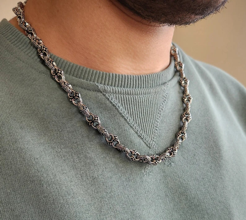 RARE PRINCE by CARAT SUTRA | Unique Vintage Artistry Ancient Oxidized Chain | 925 Sterling Silver Chain | Men's Jewelry | With Certificate of Authenticity and 925 Hallmark