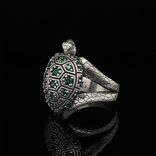 RARE PRINCE by CARAT SUTRA | Antique Designed Turtle Ring With Blue Zircon| 925 Sterling Silver Oxidized Ring | Men's Jewelry | With Certificate of Authenticity and 925 Hallmark