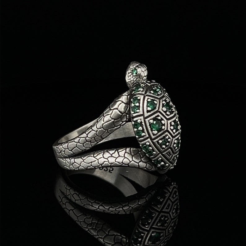 RARE PRINCE by CARAT SUTRA | Antique Designed Turtle Ring With Blue Zircon| 925 Sterling Silver Oxidized Ring | Men's Jewelry | With Certificate of Authenticity and 925 Hallmark