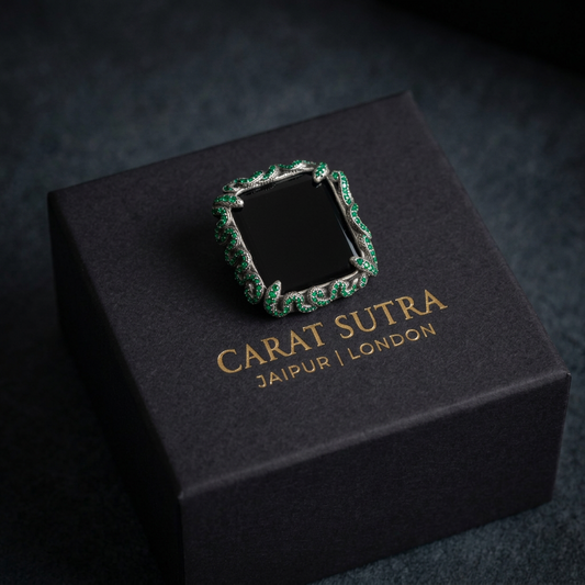 Smart Watch Snake Case Studded with Original Emeralds | Oxidised Finish. 925 Sterling Silver with Hallmark