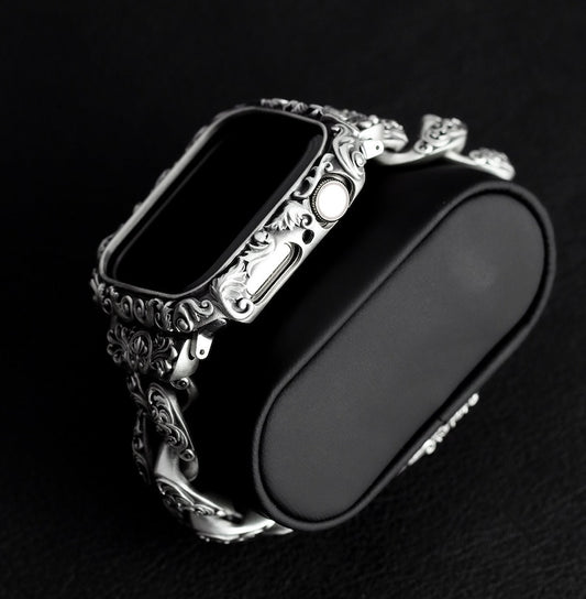 16mm Chain Smart Watch Case & Strap | 925 Sterling Silver in Oxidised Finish with Hallmark