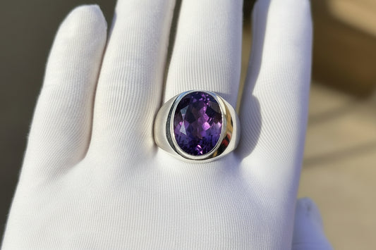 RARE PRINCE by CARAT SUTRA | Unique Classic Style Ring with Purple Amethyst, 925 Sterling Silver | With Certificate of Authenticity and 925 Hallmark - caratsutra