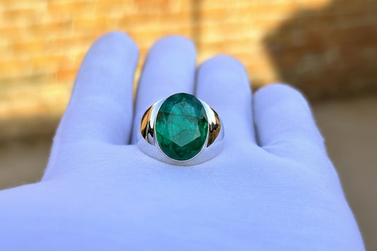 RARE PRINCE by CARAT SUTRA | Unique Classic Style Ring with 8ct Zambian Emerald, 925 Sterling Silver | With Certificate of Authenticity and 925 Hallmark