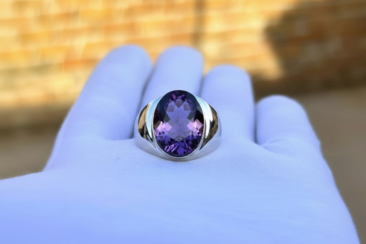 RARE PRINCE by CARAT SUTRA | Unique Classic Style Ring with Purple Amethyst, 925 Sterling Silver | With Certificate of Authenticity and 925 Hallmark - caratsutra