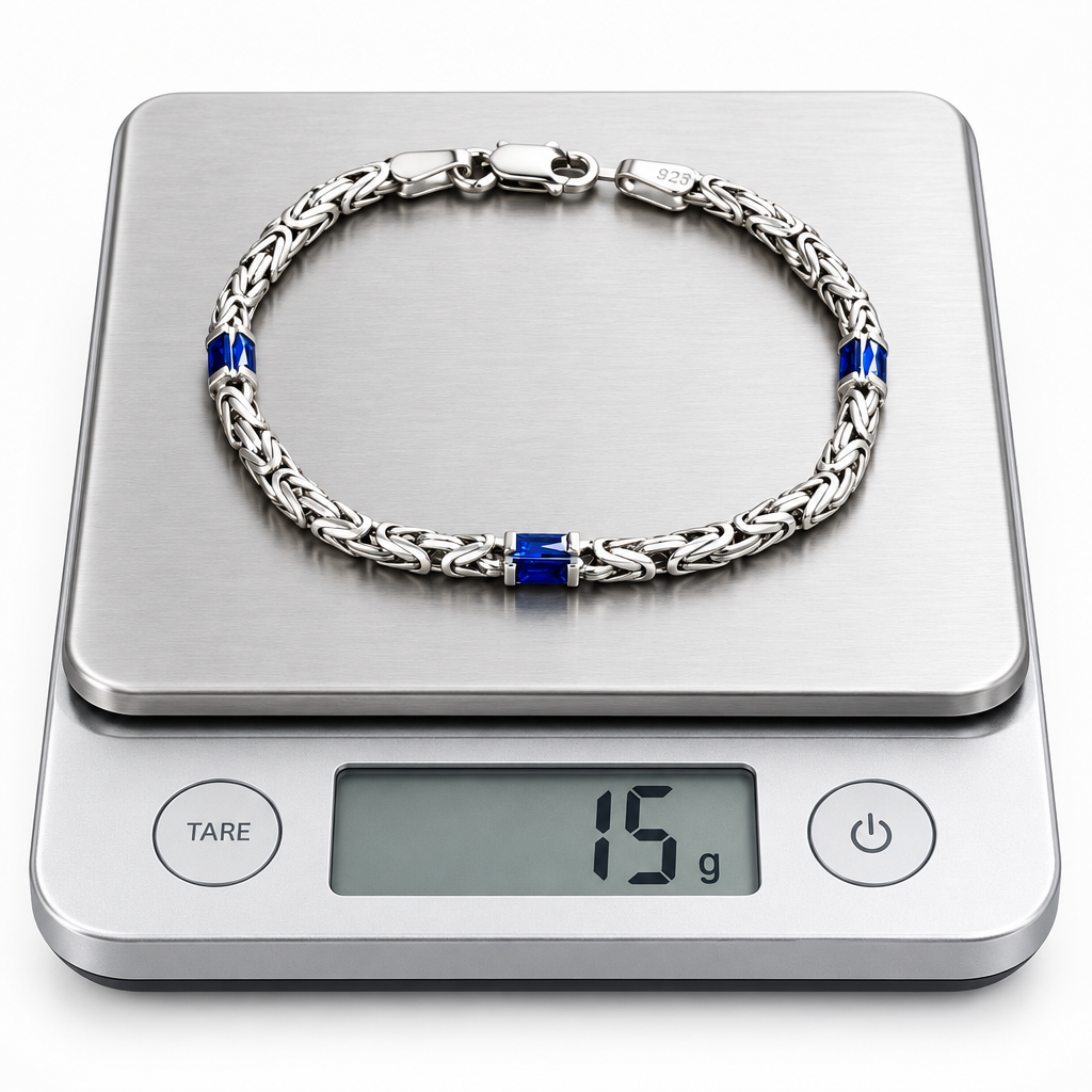 4mm Byzantine Oxidized Bracelet studded with Blue Baguette Zircons | 925 Sterling Silver Bracelet with Hallmark