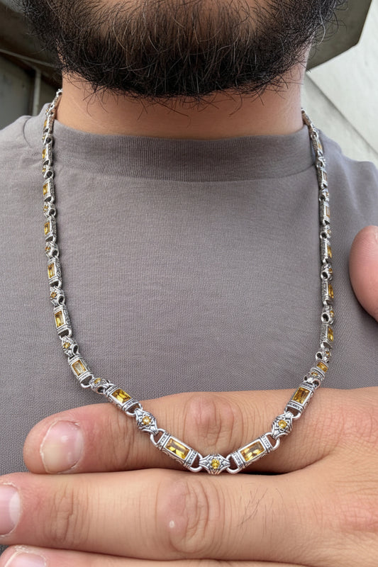Solid 6mm Infinity Link Chain, studded with Citrine Stone | Chain - caratsutra