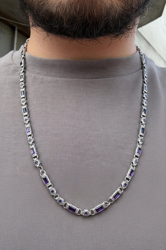 Solid 6mm Infinity Link Chain, studded with Natural Amethyst Stone | Chain - caratsutra