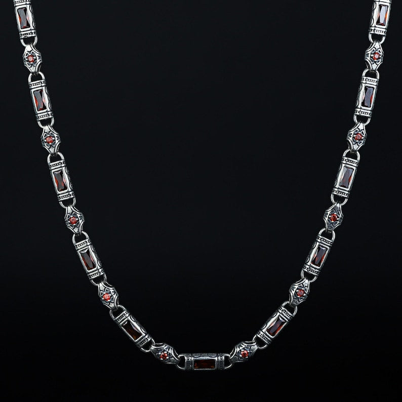Solid 6mm Infinity Link Chain, studded with Gomed Stone | 925 Sterling Silver Chain | With Certificate of Authenticity and 925 Hallmark