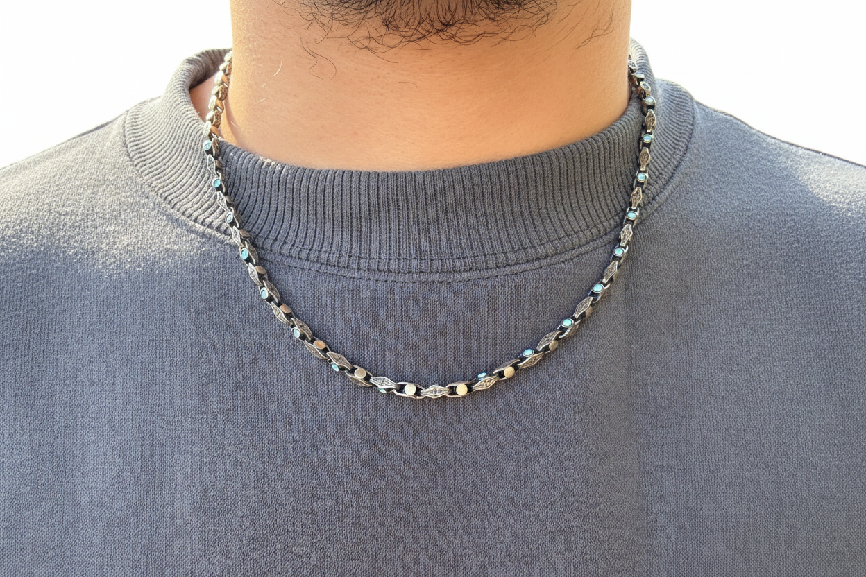 Minimalist Solid 4mm Oxidised Turquoise Chain | 925 Sterling Silver Chain | With Certificate of Authenticity and 925 Hallmark