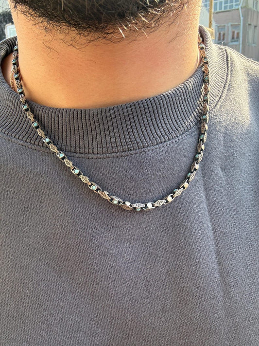 Minimalist Solid 4mm Oxidised Turquoise Chain | Chain - caratsutra