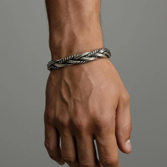 Handwoven bangle | Matt / Shiny Finish Adjustable Cuff Style Bangle / kadaa | 999 Sterling Silver - caratsutra