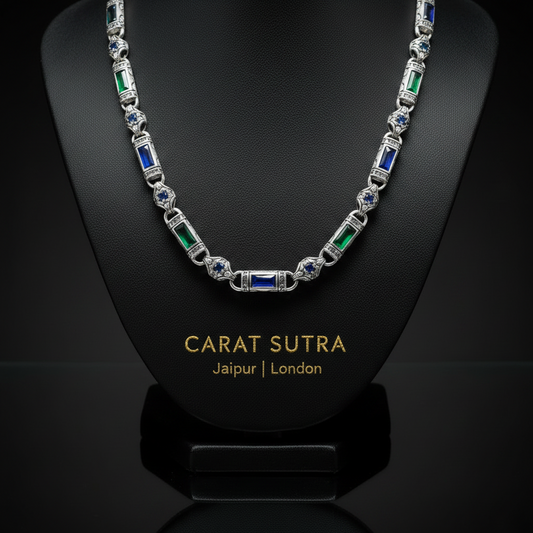 Solid 6mm Infinity Link Chain, studded with Blue & Green Zircon | Chain - caratsutra