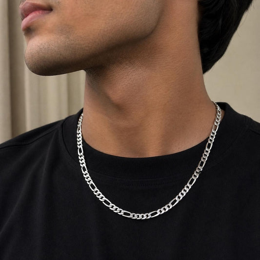 4mm Wide Solid Figaro-Cuban Link Chain |925 Sterling Silver Chain | Men's Jewelry with Hallmark