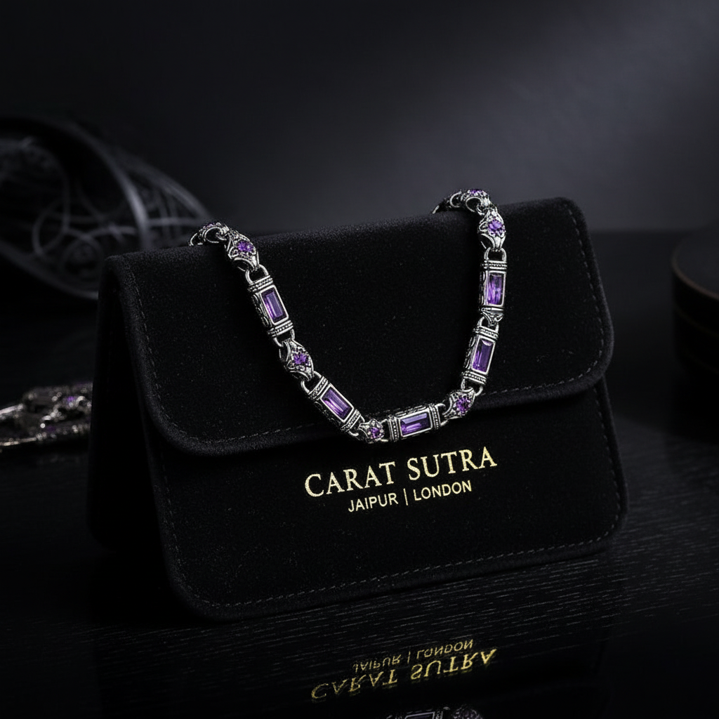 Solid 6mm Infinity Link Chain, studded with Natural Amethyst Stone | 925 Sterling Silver Chain