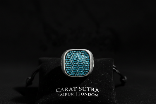 RARE PRINCE by CARAT SUTRA | Unique Designed Turkish Style Ring with Multiple Natural Turquoise Stone Ring | 925 Sterling Silver Oxidized Ring | Men's Jewelry | With Certificate of Authenticity and 925 Hallmark - caratsutra