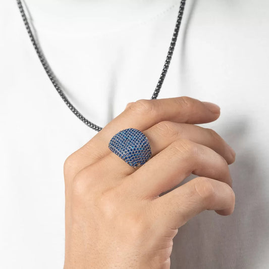 RARE PRINCE by CARAT SUTRA | Unique Handmade Turkish Style Ring Studded with AAA+ Blue Zirconia | 925 Sterling Silver Ring | Men's Jewelry | With Certificate of Authenticity and 925 Hallmark