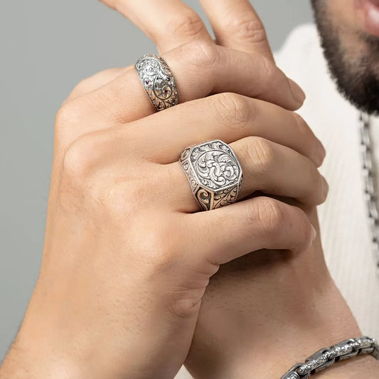 RARE PRINCE by CARAT SUTRA | Exclusive Hand Engraved Ring for Men, Oxidized Sterling Silver 925 Ring | Jewellery for Men| With Certificate of Authenticity and 925 Hallmark
