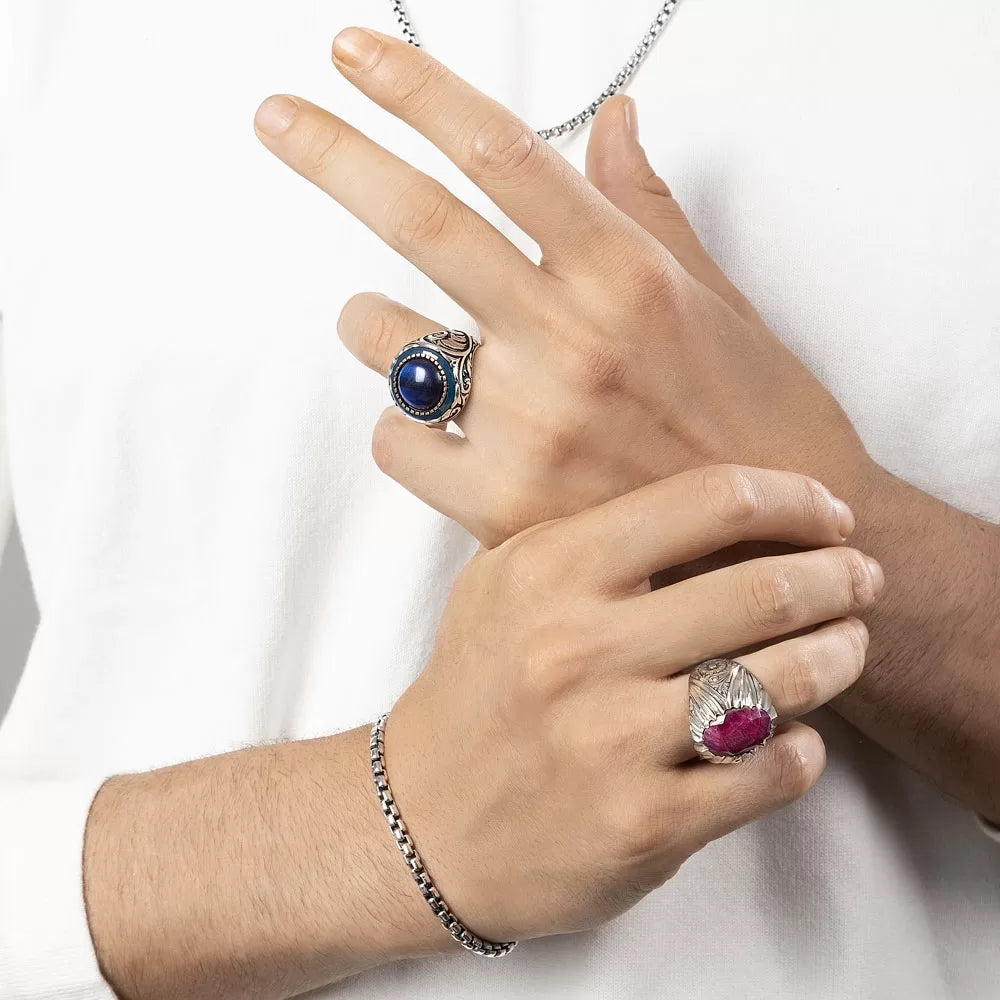 RARE PRINCE by CARAT SUTRA | Unique Designed Ring with Natural Red Ruby | 925 Sterling Silver Oxidized Ring | Men's Jewelry | With Certificate of Authenticity and 925 Hallmark