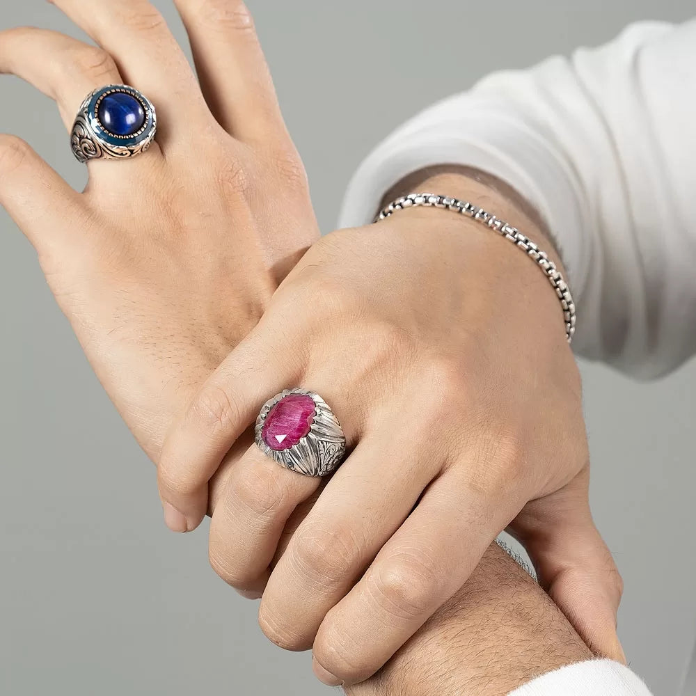 RARE PRINCE by CARAT SUTRA | Unique Designed Ring with Natural Red Ruby | 925 Sterling Silver Oxidized Ring | Men's Jewelry | With Certificate of Authenticity and 925 Hallmark
