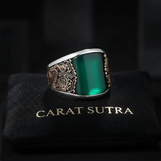 RARE PRINCE by CARAT SUTRA | Unique Designed Turkish Style Curved Ring with Green Onyx | 925 Sterling Silver Gold Plated Ring | Men's Jewelry | With Certificate of Authenticity and 925 Hallmark - caratsutra