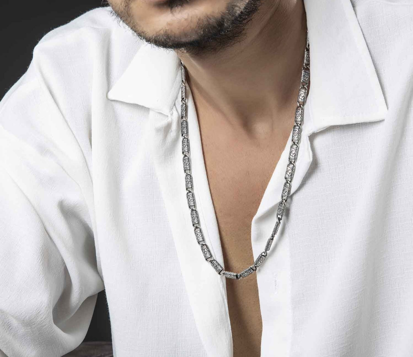 RARE PRINCE by CARAT SUTRA | Unique Hand Engraved Vintage Oxidized Chain | 925 Sterling Silver Chain | Men's Jewelry | With Certificate of Authenticity and 925 Hallmark
