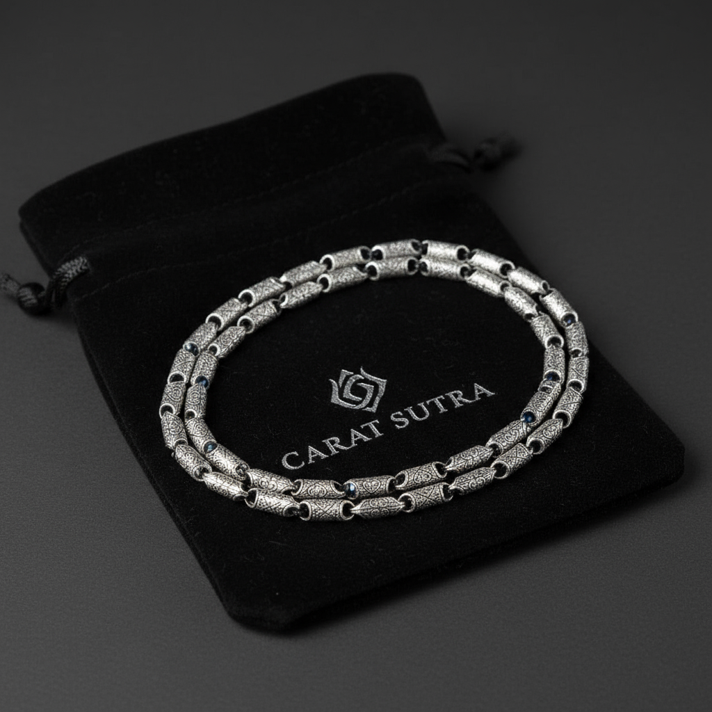 RARE PRINCE by CARAT SUTRA | Unique Vintage Artistry Cylendrical Oxidized Chain | 925 Sterling Silver Chain | Men's Jewelry | With Certificate of Authenticity and 925 Hallmark
