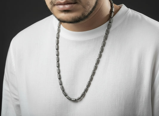 RARE PRINCE by CARAT SUTRA | Unique Vintage Artistry Cylendrical Oxidized Chain | 925 Sterling Silver Chain | Men's Jewelry | With Certificate of Authenticity and 925 Hallmark