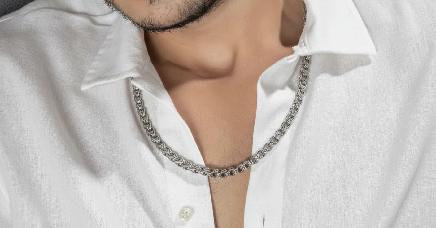 RARE PRINCE by CARAT SUTRA | Unique Hand Engraved Cylindrical Oxidized Chain | 925 Sterling Silver Chain | Men's Jewelry | With Certificate of Authenticity and 925 Hallmark