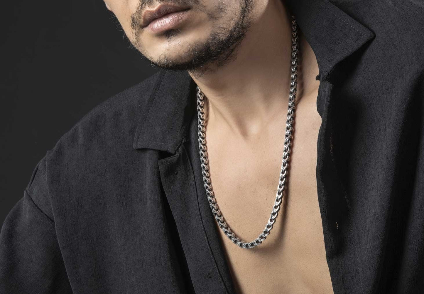 RARE PRINCE by CARAT SUTRA | Unique Hand Engraved Cylindrical Oxidized Chain | 925 Sterling Silver Chain | Men's Jewelry | With Certificate of Authenticity and 925 Hallmark
