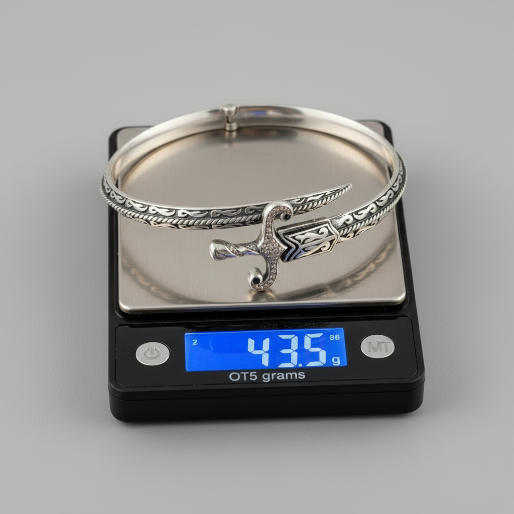 RARE PRINCE by CARAT SUTRA | Exclusive Adjustable Silver Sword studded with Black Zirconia Handcuff Bracelet for Men & Boys | 925 Sterling Silver Bracelet | Men's Jewelry | With Certificate of Authenticity and 925 Hallmark