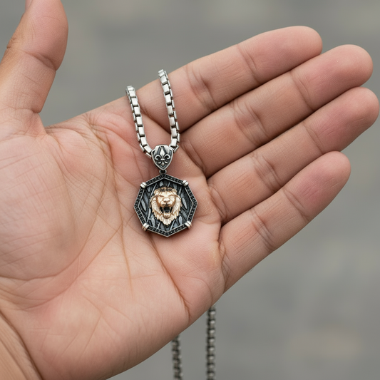 RARE PRINCE by CARAT SUTRA | Unique Designed Lion Pendant for Men | 925 Sterling Silver Rosegold Plated Oxidized Pendant | Men's Jewelry | With Certificate of Authenticity and 925 Hallmark - caratsutra