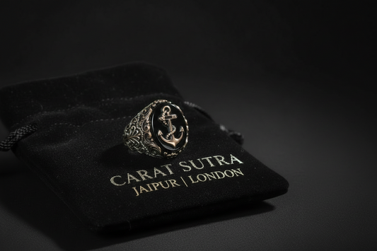 RARE PRINCE by CARAT SUTRA | Unique Handmade Turkish Style Sailor's Anchor Ring with Natural Black Onyx | 925 Sterling Silver Oxidized Ring | Men's Jewelry | With Certificate of Authenticity and 925 Hallmark - caratsutra