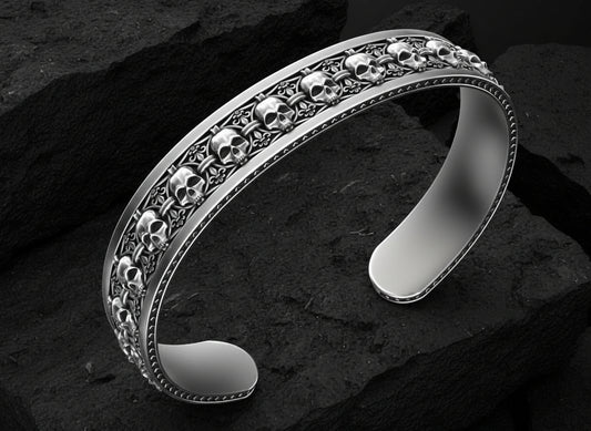 RARE PRINCE by CARAT SUTRA | Unique Adjustable Designed Skull Cuff | Bracelet for Men | Biker Bracelet for Men | 925 Sterling Silver Bracelet | Men's Jewelry | With Certificate of Authenticity and 925 Hallmark