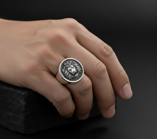RARE PRINCE by CARAT SUTRA | Unique Designed Lion Signet Ring | 925 Sterling Silver Oxidized Ring | Men's Jewelry | With Certificate of Authenticity and 925 Hallmark - caratsutra