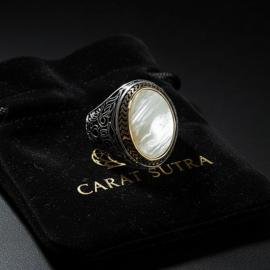 RARE PRINCE by CARAT SUTRA | Unique Turkish Style Ring with Natural Pearl | 925 Sterling Silver Oxidized Ring | Men's Jewelry | With Certificate of Authenticity and 925 Hallmark