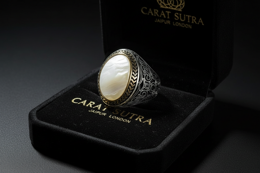 RARE PRINCE by CARAT SUTRA | Unique Turkish Style Ring with Natural Pearl | 925 Sterling Silver Oxidized Ring | Men's Jewelry | With Certificate of Authenticity and 925 Hallmark - caratsutra