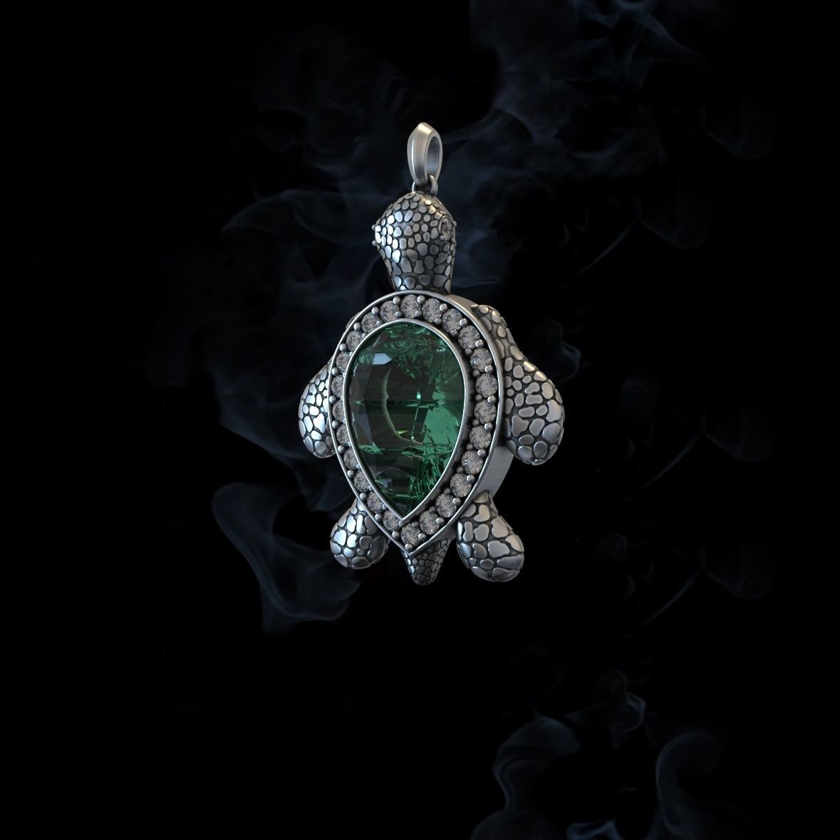 RARE PRINCE by CARAT SUTRA | Unique Designed Turtle Pendant with green onyx stone | 925 Sterling Silver Oxidized Pendant | With Certificate of Authenticity and 925 Hallmark - caratsutra