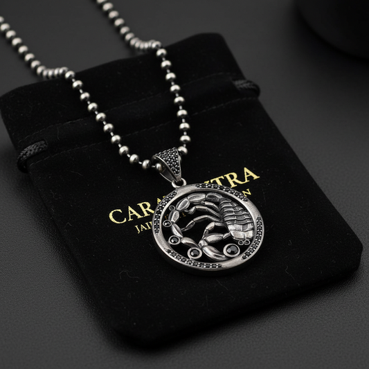 RARE PRINCE by CARAT SUTRA | Unique Scorpio Zodiac Designed Pendant Studded with Black Zircons | Unisex 925 Sterling Silver Oxidized Pendant | Men's Jewelry | With Certificate of Authenticity and 925 Hallmark - caratsutra