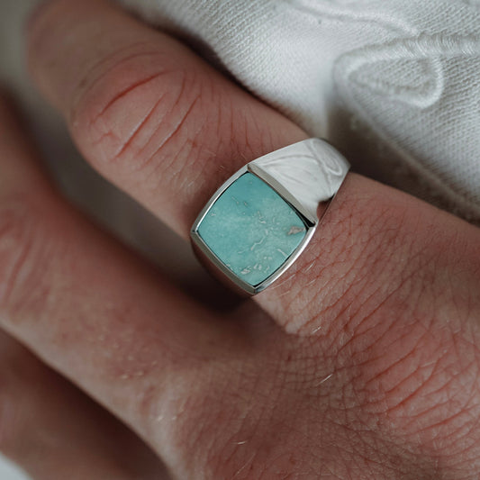 RARE PRINCE by CARAT SUTRA | Unique Turkish Gucci Style Ring with Natural Blue Turquoise | 925 Sterling Silver Oxidized Ring | Men's Jewelry | With Certificate of Authenticity and 925 Hallmark