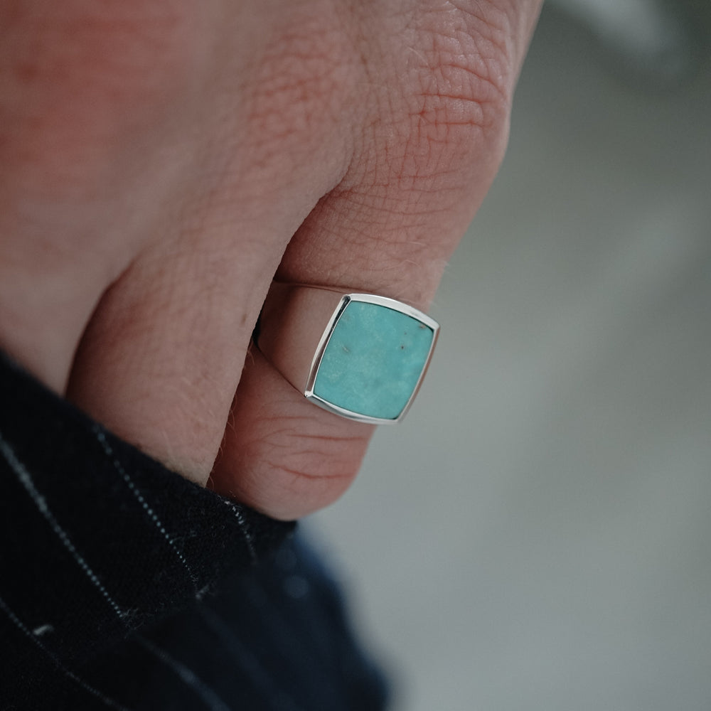 RARE PRINCE by CARAT SUTRA | Unique Turkish Gucci Style Ring with Natural Blue Turquoise | 925 Sterling Silver Oxidized Ring | Men's Jewelry | With Certificate of Authenticity and 925 Hallmark