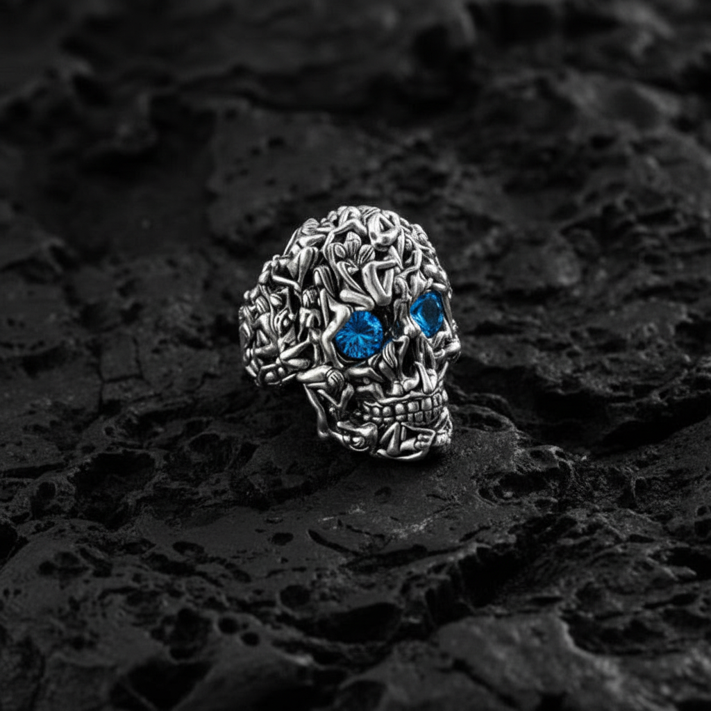 RARE PRINCE by CARAT SUTRA | Unique Designed Women's Body Skull Ring | 925 Sterling Silver Oxidized Ring | Men's Jewelry | With Certificate of Authenticity and 925 Hallmark - caratsutra
