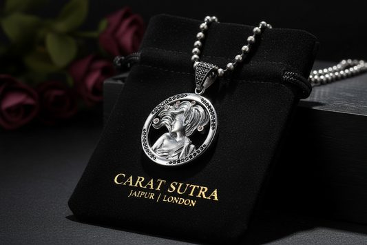 RARE PRINCE by CARAT SUTRA | Unique Virgo Zodiac Designed Pendant Studded with Black Zircons | Unisex 925 Sterling Silver Oxidized Pendant | Men's Jewelry | With Certificate of Authenticity and 925 Hallmark - caratsutra
