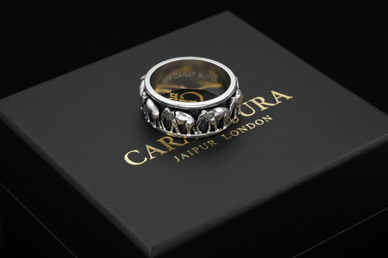 RARE PRINCE by CARAT SUTRA | Antique Designed Elephant Band Ring | 925 Sterling Silver Oxidized Ring | Men's Jewelry | With Certificate of Authenticity and 925 Hallmark - caratsutra