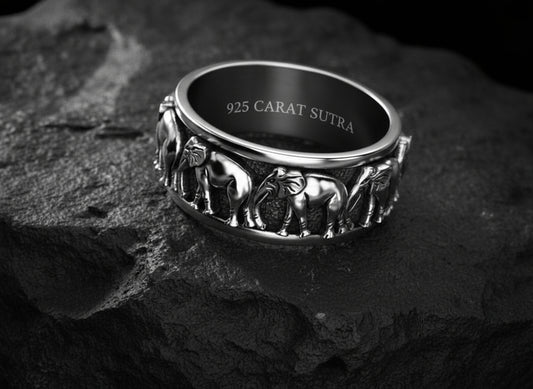 RARE PRINCE by CARAT SUTRA | Antique Designed Elephant Band Ring | 925 Sterling Silver Oxidized Ring | Men's Jewelry | With Certificate of Authenticity and 925 Hallmark - caratsutra