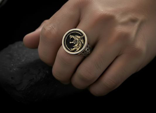 RARE PRINCE by CARAT SUTRA | Unique Designed Wolf Witcher Face Ring | 925 Sterling Silver Oxidized Ring Studded with Black Zircons stones | Men's Jewelry | With Certificate of Authenticity and 925 Hallmark