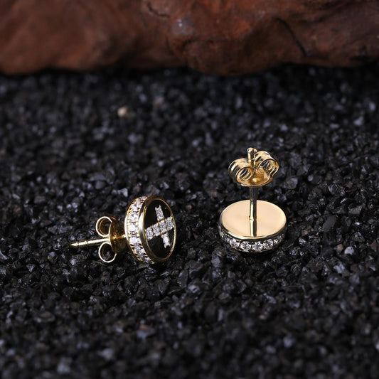 RARE PRINCE by CARAT SUTRA | Round Diamond Cross Stud Earrings for Men | Rhodium Plated 925 Sterling Silver | Jewellery for Men| With Certificate of Authenticity and 925 Hallmark